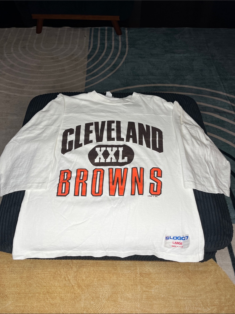 LOGO 7 White Cleveland Browns Graphic Long Sleeve Tee with Orange Accents